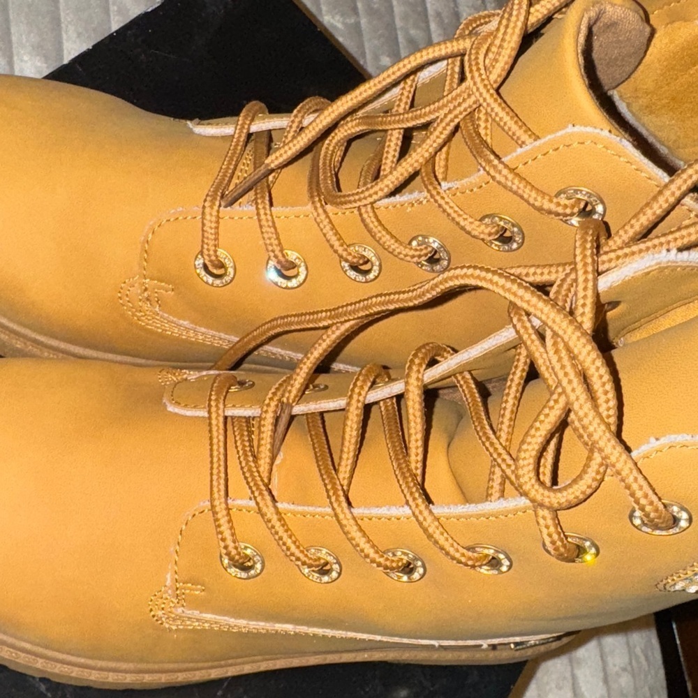 Bebe Mustard Lace-Up Boots with Glittering Cuff - Picture 15 of 16